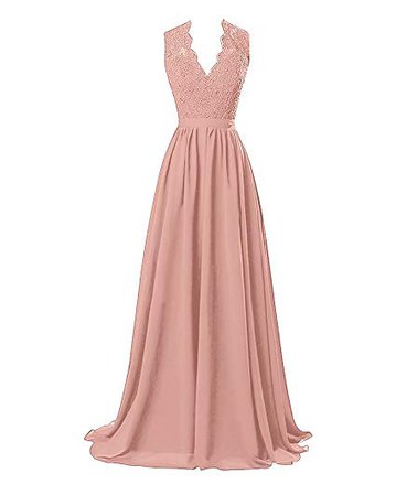 Lafee Bridal V-Neck Lace Prom Formal Dresses Long Chiffon Evening Party Gowns Blush Size 22W at Amazon Women’s Clothing store: