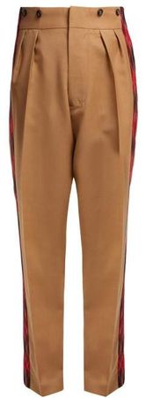 No. 21 - Tartan Stripe High Rise Trousers - Womens - Camel