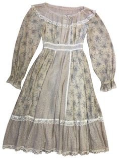 Gunne Sax Dresses | Vintage Prairie Floral Short Casual Dress, Cream