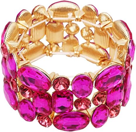 Amazon.com: Enrwin Women’s Wedding Bridal Crystal Leaf Flower Stretch Bangle Elastic Wide Bracelet Jewelry for Brides Bridesmaid (Rose Red-Gold Plated, Alloy): Clothing, Shoes & Jewelry