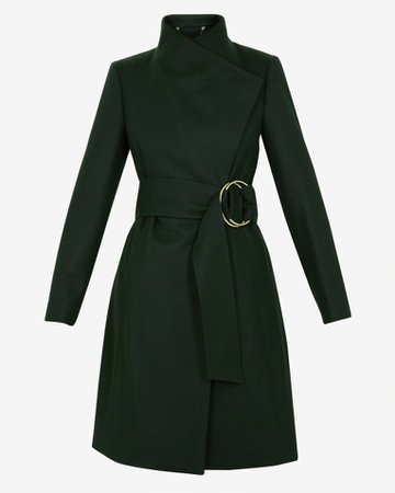 Belted high neck wool coat - Dark Green | Jackets and Coats | Ted Baker ROW