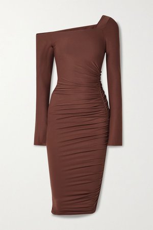 Brown Chambers one-shoulder ruched stretch-jersey midi dress | Alix NYC | NET-A-PORTER