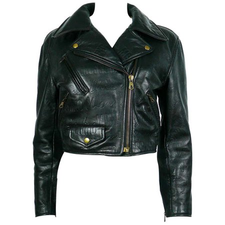 Moschino Vintage Iconic Black Leather Biker Jacket Fall/Winter 1990-91 For Sale at 1stdibs
