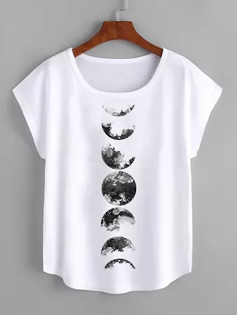 Moon Print Batwing Sleeve Tee | SHEIN USA