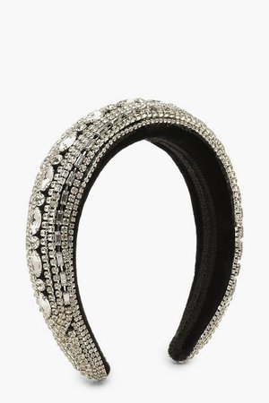 Premium Padded Extreme Diamante Head Band | Boohoo black silver