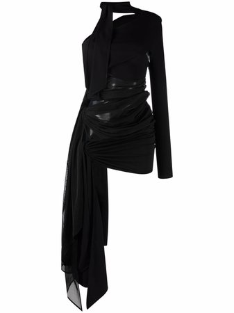 Shop Mugler asymmetric fitted dress with Express Delivery - FARFETCH