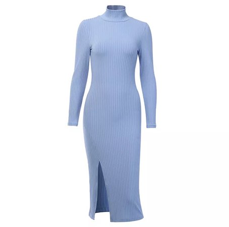 blue turtleneck dress