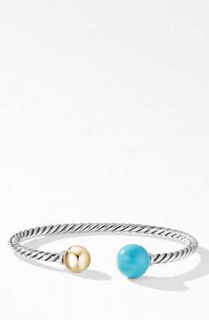 Solari XL Cable Bracelet with Reconstituted Turquoise, Gold Dome and 14K Yellow Gold