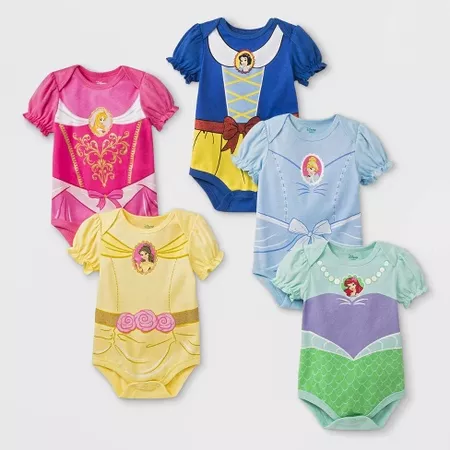 Baby Girls' 5pk Disney Princess Bodysuits - 3-6M : Target