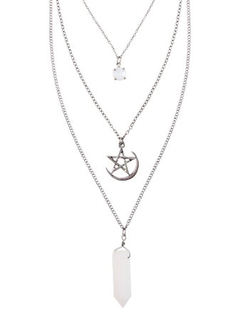 Pentagram & Quartz Crystal Layered Necklace