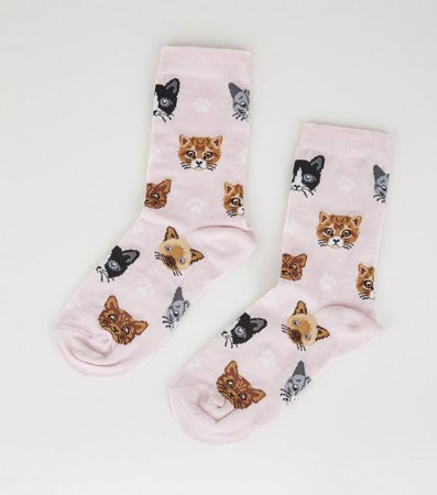 Pink Cat and Paw Pattern Socks | New Look
