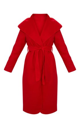 Pretty Little Thing Veronica Red Oversized Waterfall Belted Coat