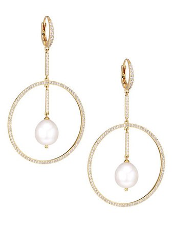 Shop Adriana Orsini Alexandria 18K Yellow Goldplated Sterling Silver, 10-11MM Rice White Freshwater Pearl & Cubic ZIrconia Drop Earrings | Saks Fifth Avenue