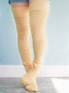 pastel lemon yellow thigh high socks