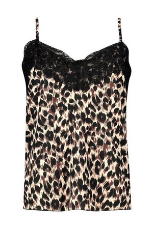 Leopard Print Lace Trim Cami | Boohoo
