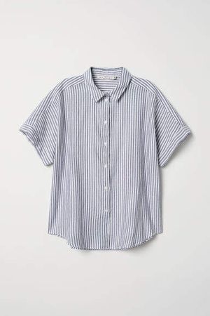 Short-sleeved Cotton Shirt - Blue