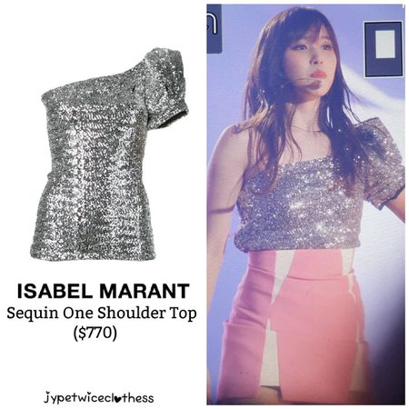 Twice's Fashion on Instagram: “MINA TWICELIGHTS ISABEL MARANT- Sequin One Shoulder Top ($770) #twicefashion #twicestyle #twice #nayeon #jeongyeon #jihyo #momo #mina…”