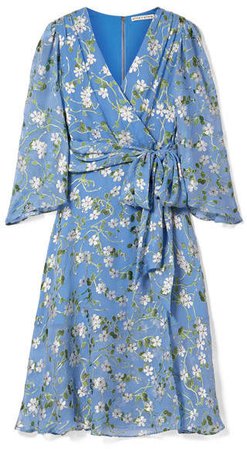 Alice Olivia - Halsey Belted Floral-print Devoré-chiffon Dress - Sky blue