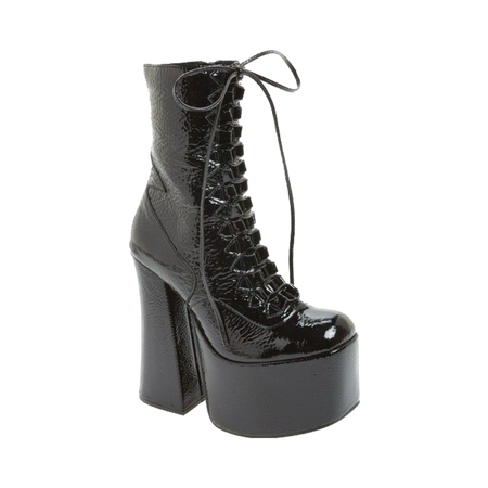 black embossed leather heeled platform boots