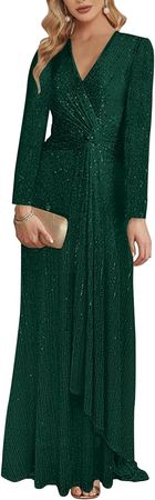 Amazon.com: meilun Long Sleeve Sequin Dress for Women Formal Gowns Sparkly V Neck Maxi Dress : Clothing, Shoes & Jewelry
