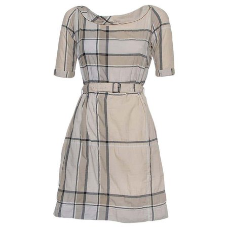 Burberry Brit Beige Checkered Pattern Cotton Belted Mischa Dress XS For Sale at 1stDibs