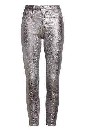 L'AGENCE Margot Metallic Coated Crop Skinny Jeans (Silver Foil) | Nordstrom