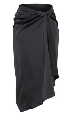 Black Woven Open Drape Front Midi Skirt | PrettyLittleThing USA