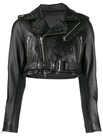 Black Leather Cropped Biker Jacket
