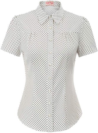 Belle Poque Women's Polka Dot Shirt Tops 1950s Retro Short Sleeve Blouse Tops at Amazon Women’s Clothing store