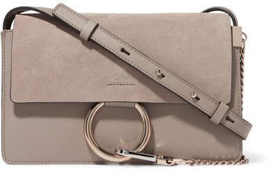 Faye Small Leather And Suede Shoulder Bag - Gray