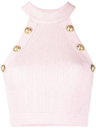 Shop Balmain ribbed-knit halterneck top with Express Delivery - FARFETCH