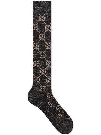 Gucci Lurex Gg-Print Socks 4765253G199 Black | Farfetch