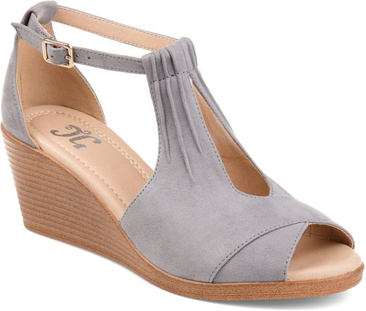 Amazon.com | Journee Collection Womens Comfort Sole Ankle Strap Wedges Grey, 9 Regular US | Platforms & Wedges