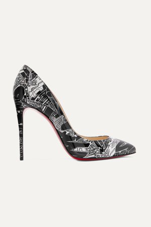 Black Pigalle Follies Nicograf 100 printed patent-leather pumps | Christian Louboutin | NET-A-PORTER