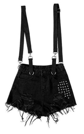 Women's Punk Ripped Denim Shorts With Suspender