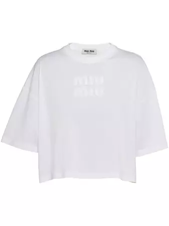 Miu Miu embroidered-logo Cotton T-shirt - Farfetch