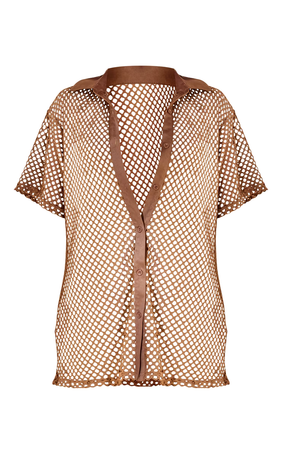 Chocolate Net Oversized Short Sleeve Beach Shirt $24