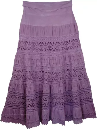 Old Lavender Foldover-Waist Long Skirt | Crochet-Clothing, XL-Plus