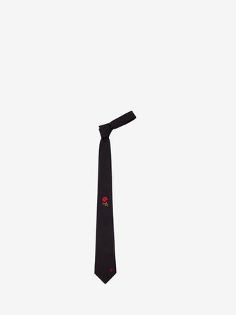 ‎‎‎‎Men‎'s ‎Black/Red ‎ ‎Rose Embroidery Tie ‎ | Alexander McQueen