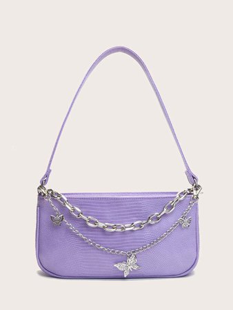 Butterfly & Chain Decor Baguette Bag | SHEIN USA