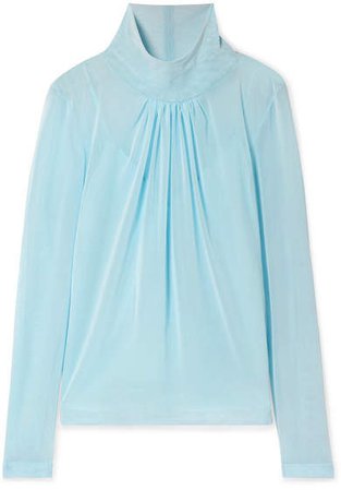Gathered Stretch-tulle Blouse - Sky blue