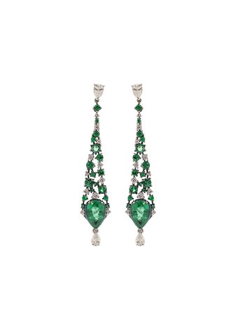 MARIANI 18kt white gold diamond emerald drop earrings - FARFETCH