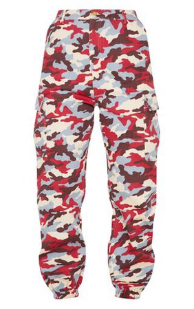 Red Camo Pocket Detail Cargo Trouser | PrettyLittleThing