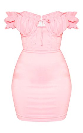 Baby Pink Bardot Frill Detail Bodycon Dress | PrettyLittleThing