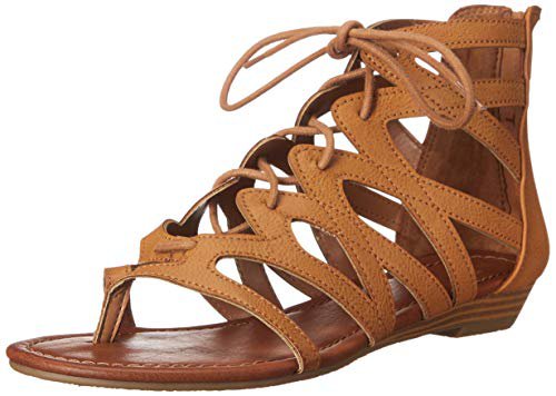 Amazon.com | Rampage Women's Santini Cutout Lace-Up Open Toe Ankle Strap Gladiator Sandal Cognac 7 | Flats
