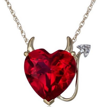 Ruby Heart w/ Devil Horns & Tail Necklace