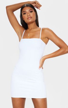 Desri White Straight Neck Bodycon Dress | PrettyLittleThing