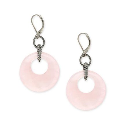 Silver Tone Pink Gemstone Round Hoop Drop Earrings