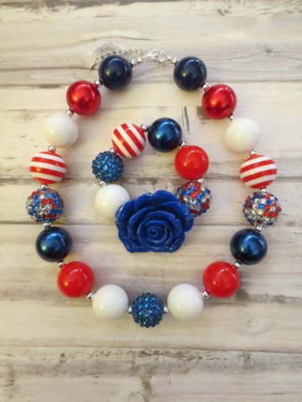 Red White Blue Baby Necklace Baby Chunky Necklace Patriotic | Etsy
