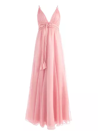 Carisa Deep V-neck Gown With Braided Belt In Rose | Alice And Olivia